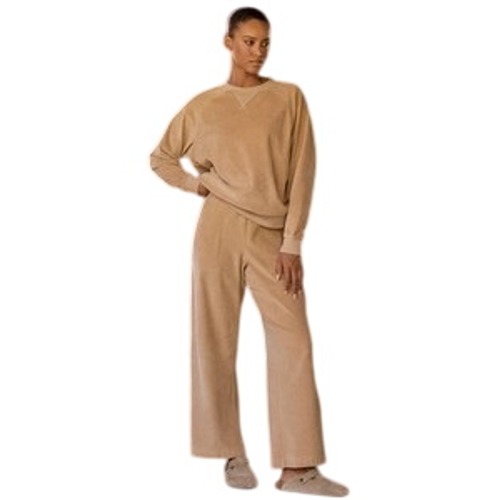 Pact Organic Cotton Velour Sweatshirt And Wide Leg Pants Set Tan Medium